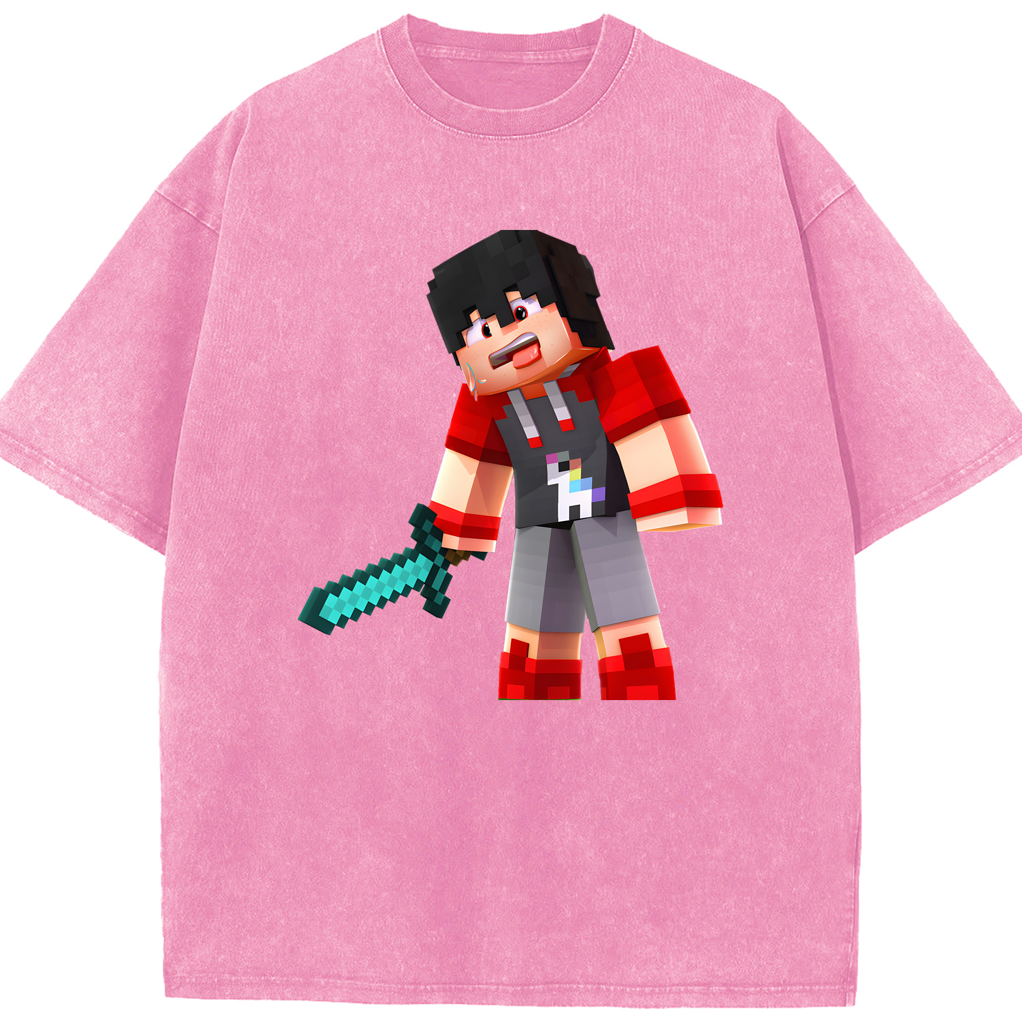 （画像用） マインクラフト ブロックの世界 Minecraft MC Block world 綿100% ヴィンテージ風 半袖Tシャツ（フロントプリント）